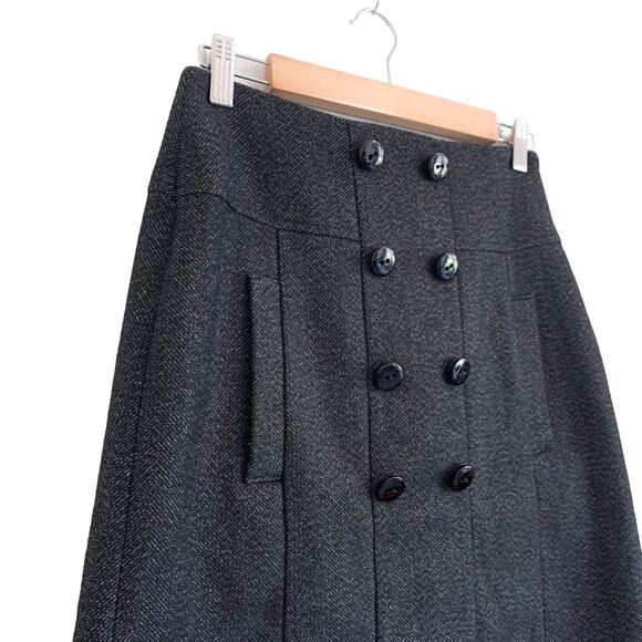 Zara Basic Herringbone Wool Blend Button Front Pocket Pencil Skirt Black Medium - Picture 3 of 15